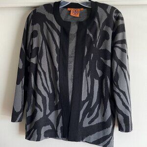 Tory Burch Merino Wool Animal Print Cardigan Open Front Sweater S Zebra Black